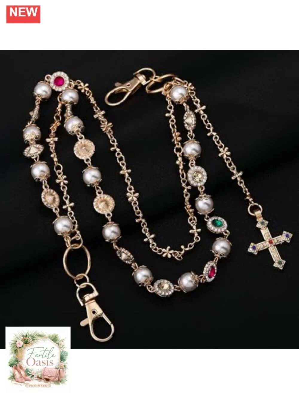 Layered Pearl Purse Chain Bag Charm Gold Metal Keychain